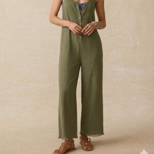 Faherty Dune Cotton Gauze Dawson Jumpsuit in Green XS